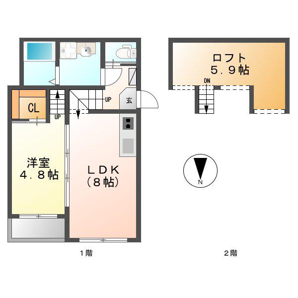 クレインハイツ本陣(1LDK/2階)の間取り写真