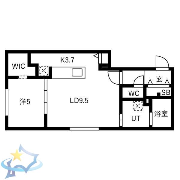 ALPHA南5条(1LDK/1階)の間取り写真