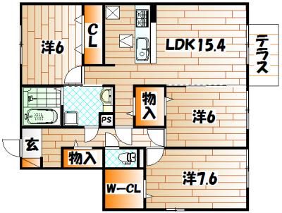 ドリームテュア/クレールシャト クレール(3LDK/1階)の間取り写真