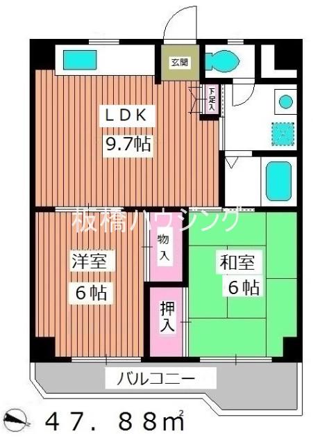 メゾンタカノハ(2DK/3階)の間取り写真