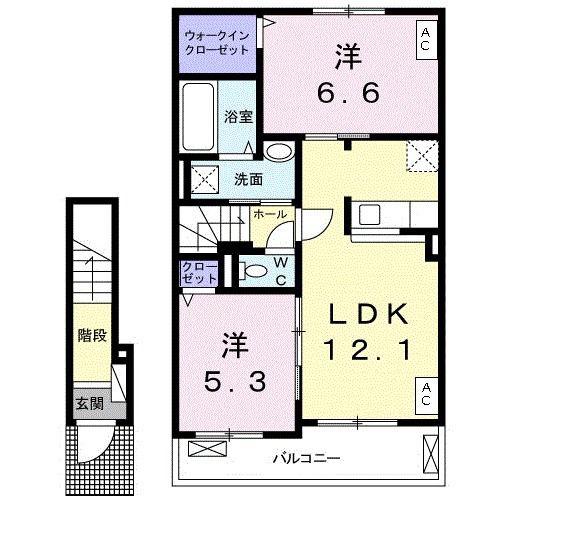 さんこーぽ八代II B(2LDK/2階)の間取り写真