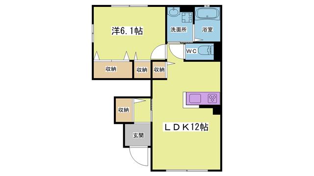 ナチュール谷上(1LDK/1階)の間取り写真