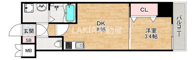 MAXIV大阪山坂(1LDK/8階)の間取り写真