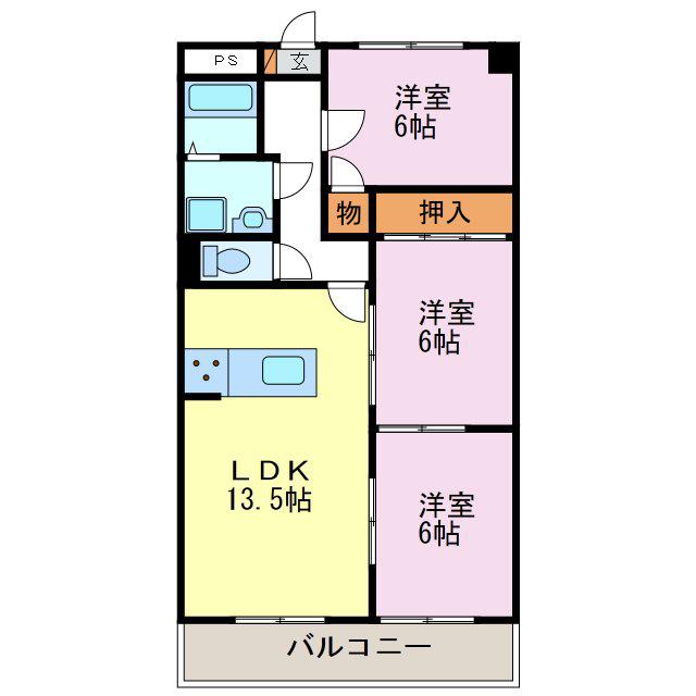 半田第3ロイヤルマンション(3LDK/3階)の間取り写真