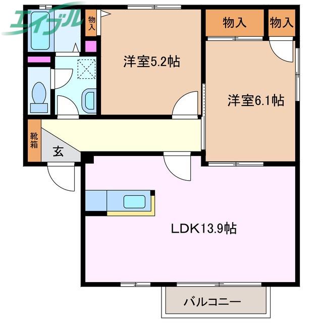 ビレッジ石塚 E棟(2LDK/2階)の間取り写真