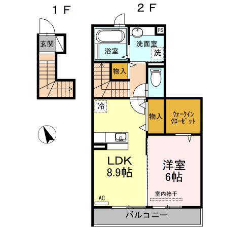 プレザントスクエア(1LDK/2階)の間取り写真