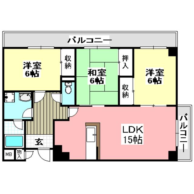 パークヒル尾崎(3LDK/1階)の間取り写真