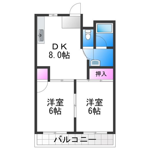 コーポみやざき長居(2DK/2階)の間取り写真