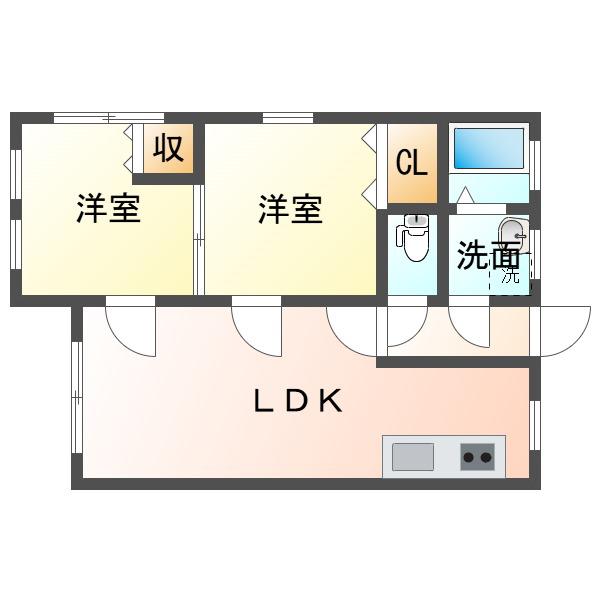 グランドヒルズ B(2LDK/1階)の間取り写真
