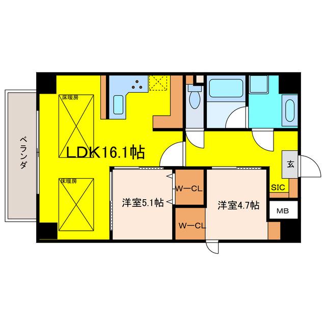 ブエナビスタ阿波座タワー(2LDK/2階)の間取り写真