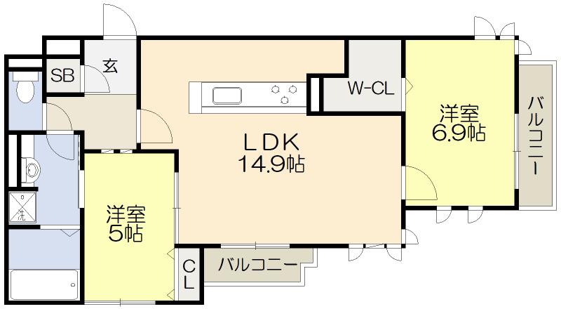 イー・ヒローズ(2LDK/2階)の間取り写真