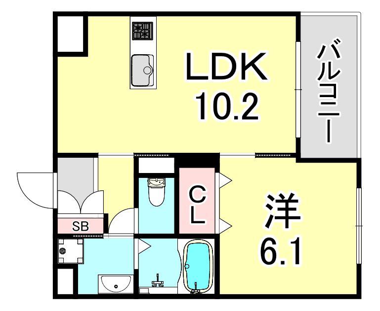 CAMOUR(1LDK/2階)の間取り写真