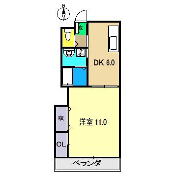 ドリームハウス 2(1DK/4階)の間取り写真