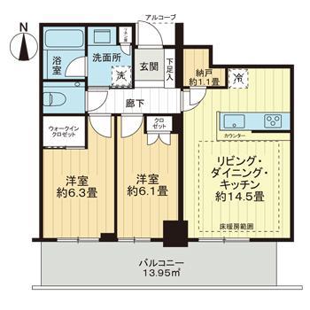 グランドメゾン新梅田タワー(2LDK/13階)の間取り写真