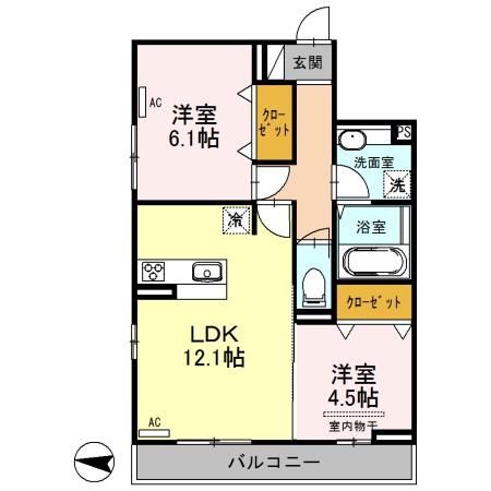 THE S HOUSE GRAN(2LDK/3階)の間取り写真