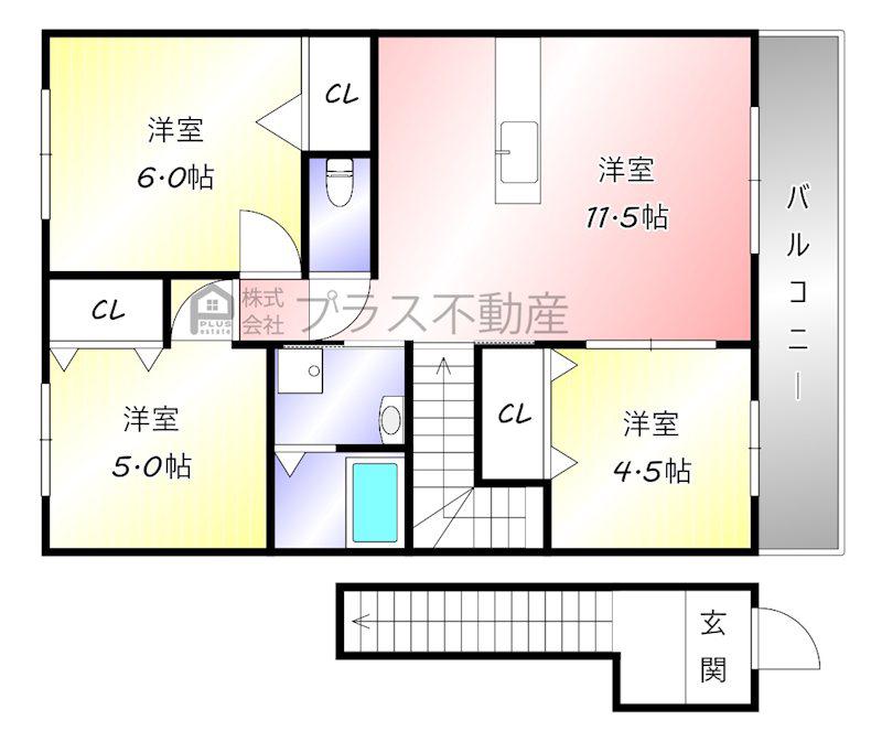 レトア感田A(3LDK/2階)の間取り写真