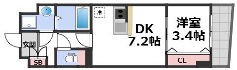レシオス大阪城サウス(1DK/2階)の間取り写真