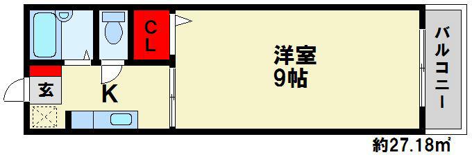 ジョイフル春日西(1K/2階)の間取り写真