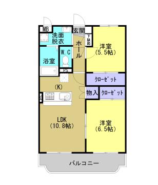 グランディールK・T(2LDK/2階)の間取り写真