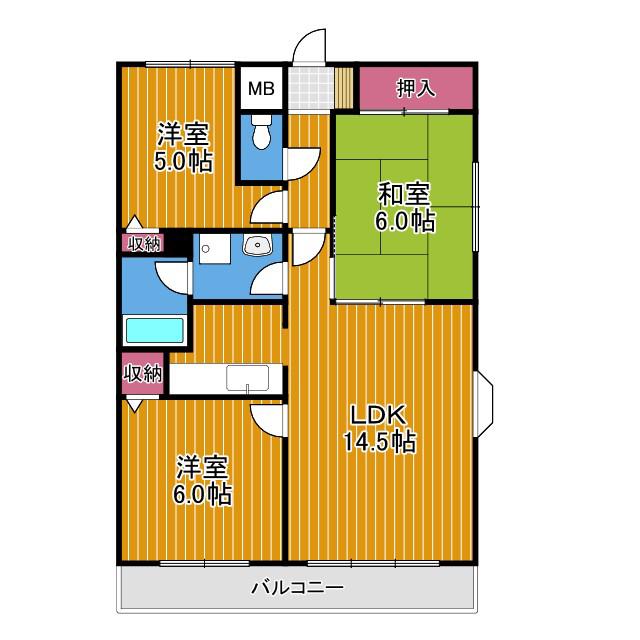 東尾マンション(3LDK/4階)の間取り写真