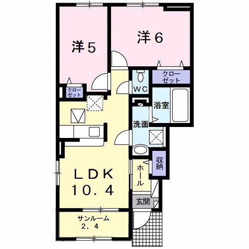 シャルム III(2LDK/1階)の間取り写真