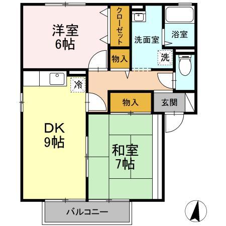 リトルバード横井A棟(2DK/2階)の間取り写真