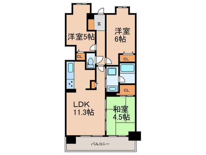 エスリード六甲第2(3LDK/6階)の間取り写真