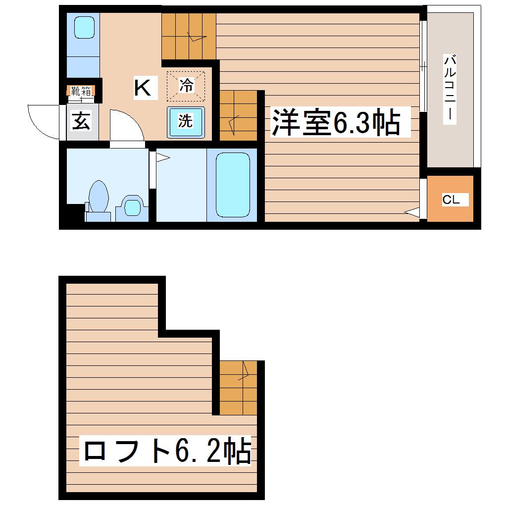 マイライフ北仙台(1K/2階)の間取り写真