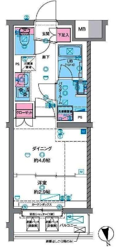 ジェノヴィア竹ノ塚(1DK/4階)の間取り写真