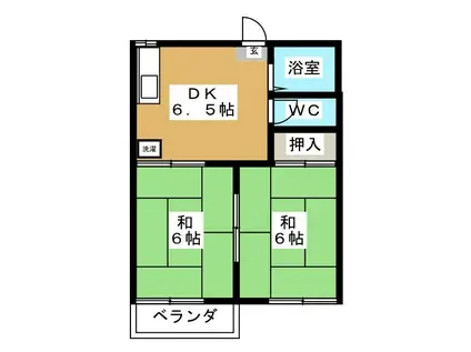 北寺尾コーポ(2DK/2階)の間取り写真