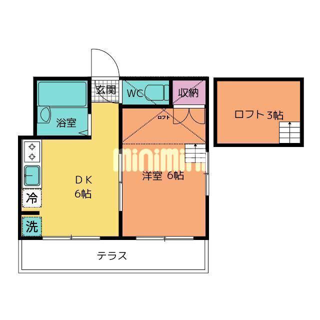 北小金第15レジデンス(1DK/1階)の間取り写真