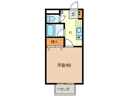 フェリッチェカーサ・ヤシマ(1K/2階)の間取り写真