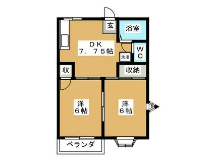 ふじハイツC棟(2DK/2階)の間取り写真
