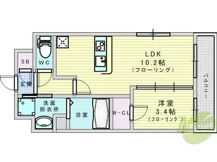 サンレムート江坂サード(1LDK/12階)の間取り写真