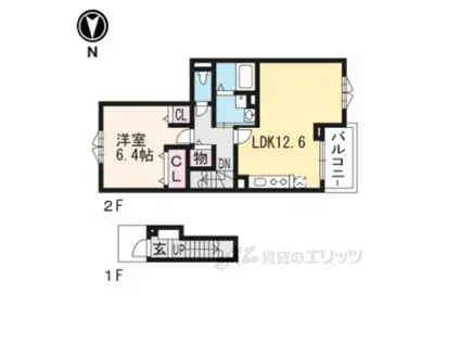 カンパーニュ逢坂(1LDK/2階)の間取り写真