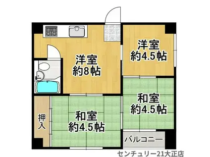 大正三井マンション(3DK/4階)の間取り写真