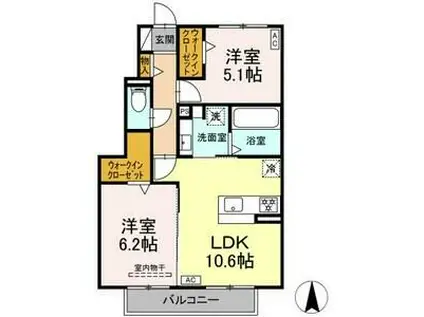 D-ROOM小賀須3丁目(2LDK/1階)の間取り写真