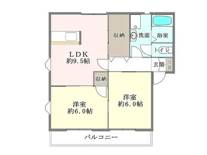 ハピネスII(2DK/1階)の間取り写真