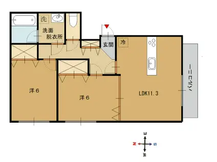 ガーデンコート・ラ・ファミール(2LDK/3階)の間取り写真