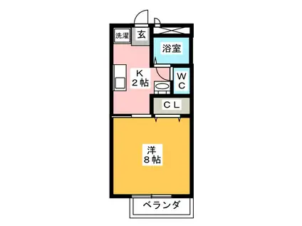 カヤコーポII(1K/1階)の間取り写真