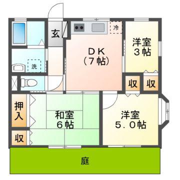 サニーハイツ草木ウエスト(3DK/2階)の間取り写真