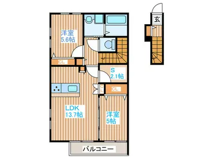 AURORA.MONIWA(2SLDK/2階)の間取り写真