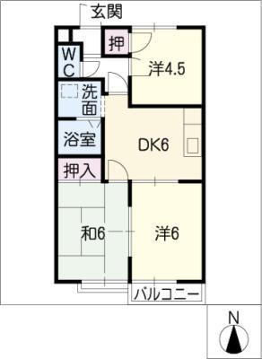 ビューハイツ有松A棟(3DK/1階)の間取り写真