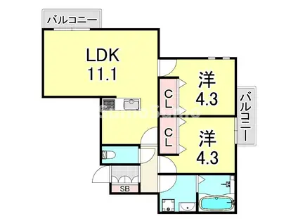 アレーズコート苦楽園(2LDK/2階)の間取り写真
