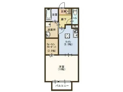 グラシア白国(1DK/2階)の間取り写真