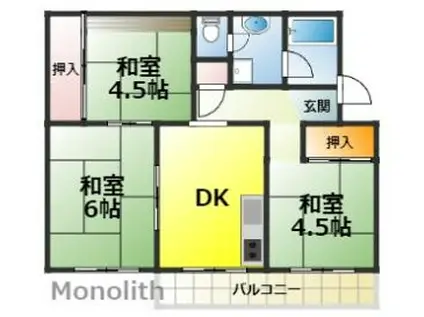 鶴山台34号棟(3DK/2階)の間取り写真