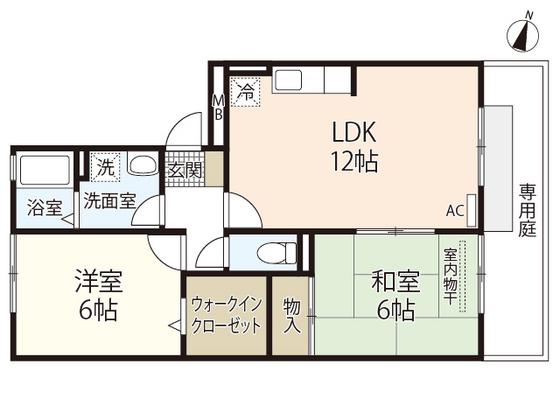 ラフィネ安芸弐番館(2LDK/1階)の間取り写真