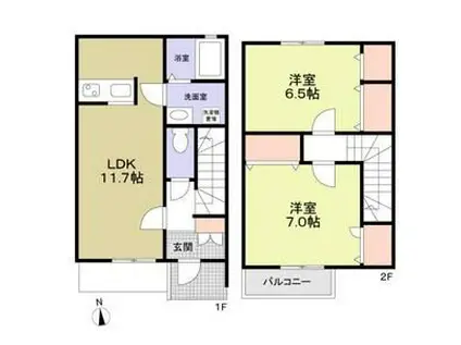 コンコルディアちゃやがさか ノース(2LDK/1階)の間取り写真