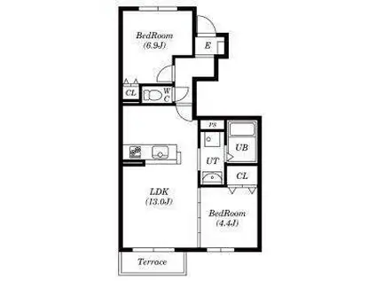 ピーヌスII(2LDK/1階)の間取り写真