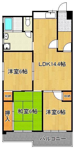 グランドハイツ片野(3LDK/5階)の間取り写真